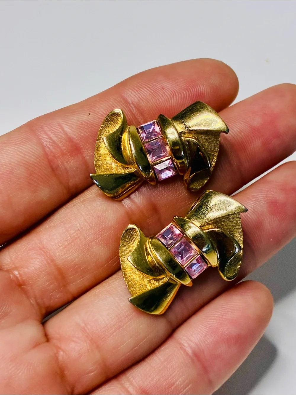 Givenchy Gold-Tone Ribbon Earrings with Pink Crystals